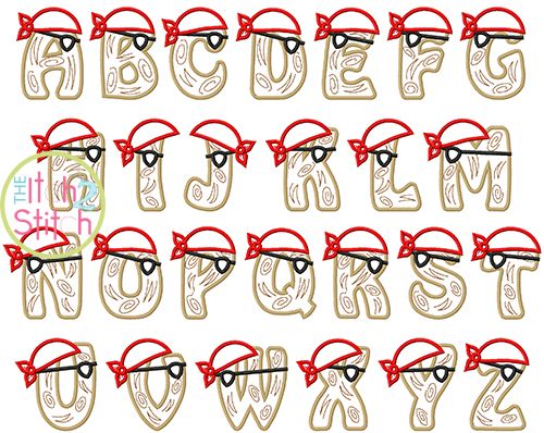 Pirate Alphabet Set Applique | Machine Embroidery Designs by JuJu