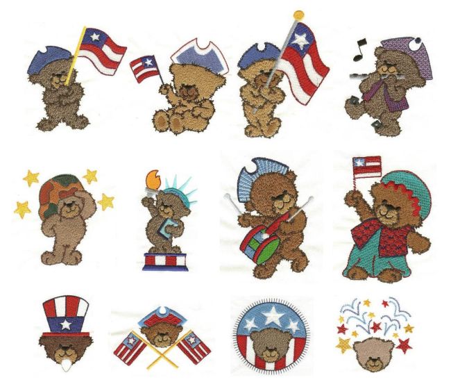 Patriotic Bears Machine Embroidery Designs by JuJu