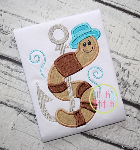Worm on Hook Applique | Machine Embroidery Designs by JuJu