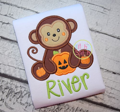 Sitting Halloween Monkey Applique | Machine Embroidery Designs by JuJu