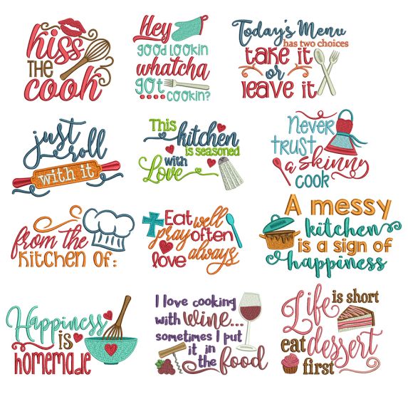 Kitchen Word Art Machine Embroidery Designs by JuJu
