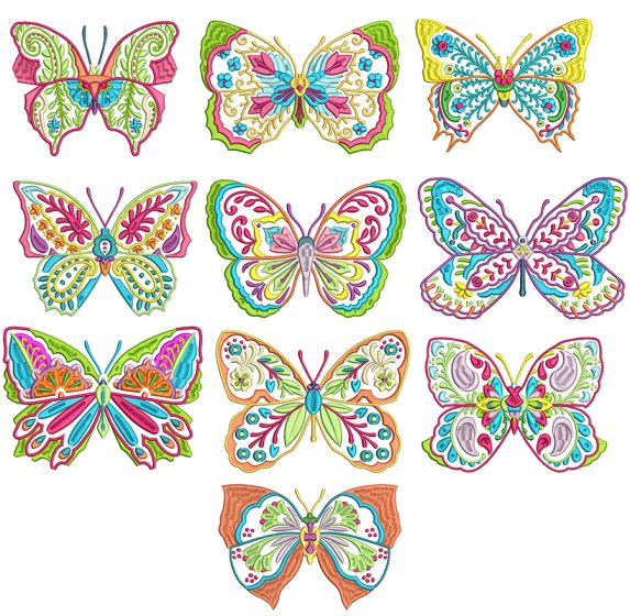 Ornamental Butterflies Machine Embroidery Designs by JuJu