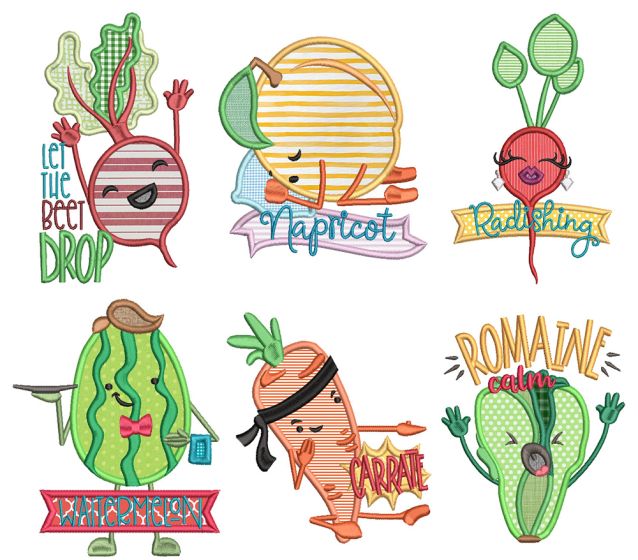 Punny Produce 2 Machine Embroidery Designs by JuJu
