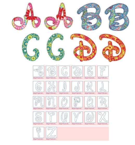 Playful Script Alphabet Applique Machine Embroidery Designs by JuJu 