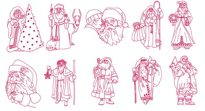 Old World Santas Redwork Machine Embroidery Designs by JuJu