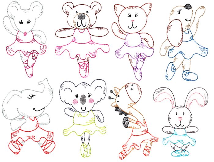 Ballerina Animals Vintage Stitch Machine Embroidery Designs by JuJu
