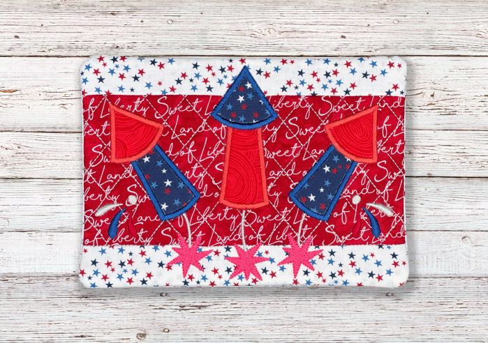 ITH Patriotic Rockets Mug Rug | Machine Embroidery Designs by JuJu