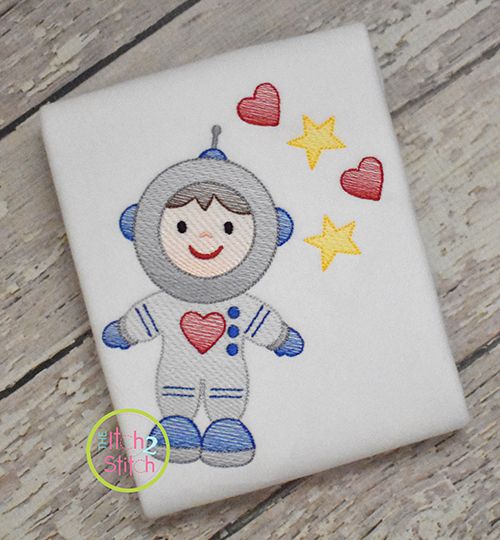 Valentine Astronaut Sketch | Machine Embroidery Designs by JuJu