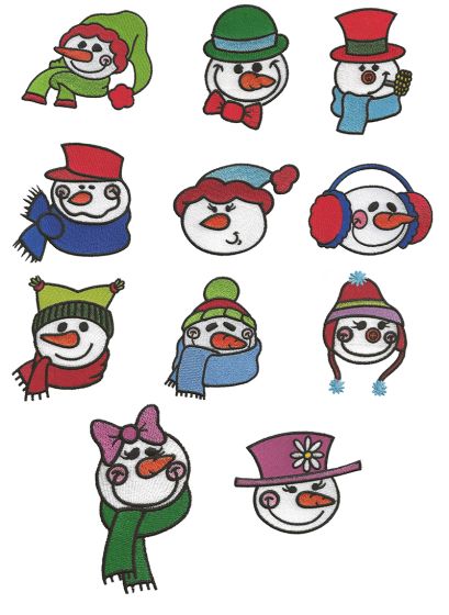 Cute Snowmen Faces Filled Machine Embroidery Designs by JuJu