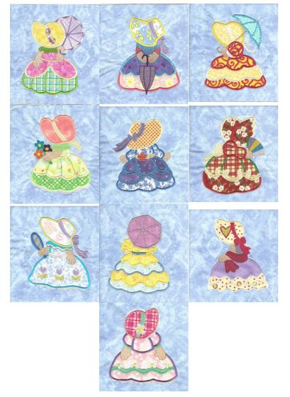 Jumbo Sunbonnet Belles Applique Machine Embroidery Designs by JuJu 