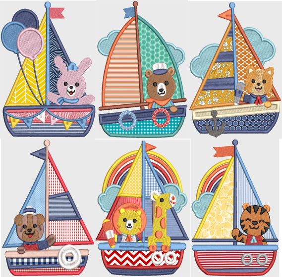 Sailing Animals Applique Digital Embroidery Designs by JuJu