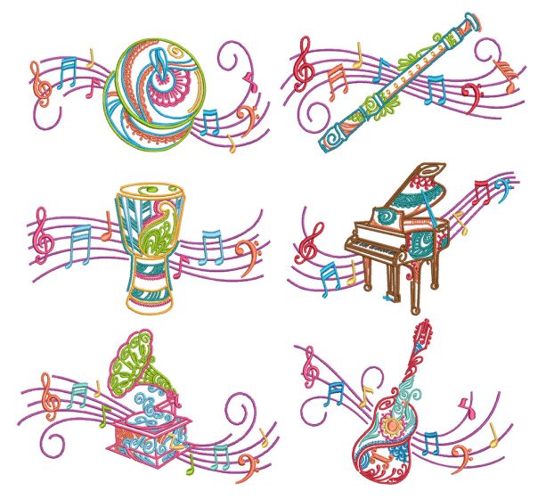 Mehndi Music 3 Machine Embroidery Designs By JuJu