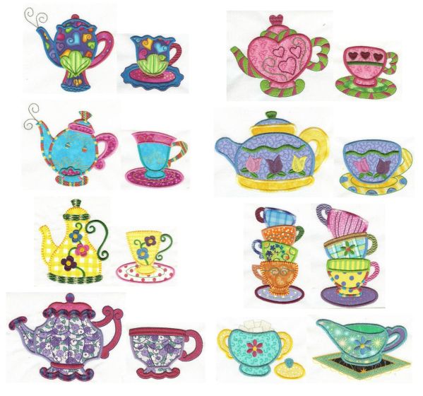 Tea Time Applique Machine Embroidery Designs by JuJu 