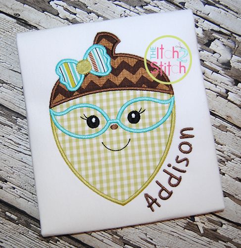 Acorn Glasses Girl Applique | Machine Embroidery Designs by JuJu