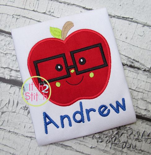 Apple Glasses Boy Applique | Machine Embroidery Designs by JuJu