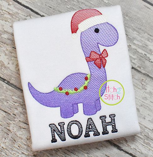 Christmas Brontosaurus Sketch | Machine Embroidery Designs by JuJu