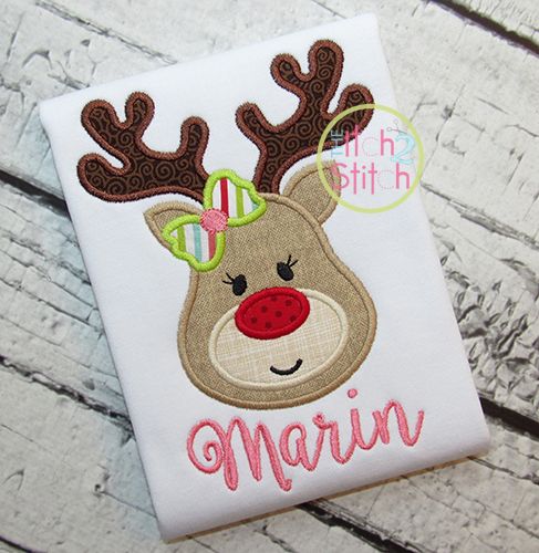 Reindeer Face Girl Applique | Machine Embroidery Designs by JuJu