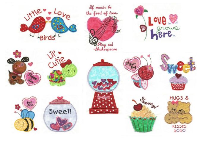 Sweet Valentine Applique Machine Embroidery Designs by JuJu 