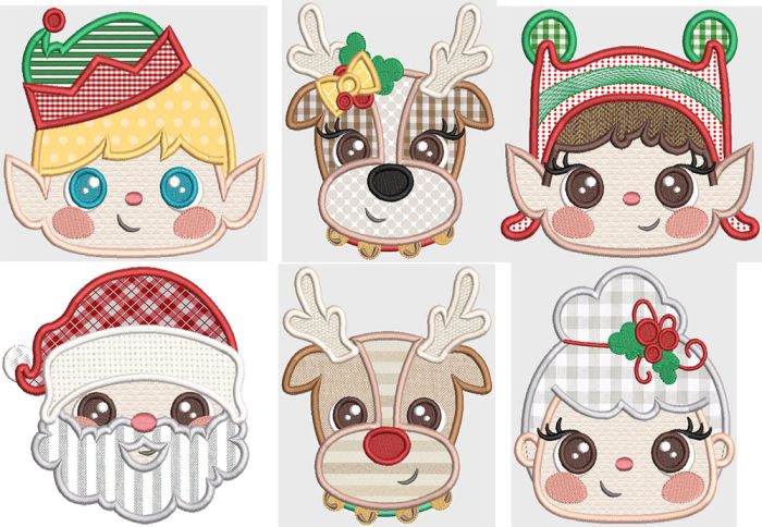 Christmas Friends Peekers Applique Machine Embroidery Designs by JuJu 