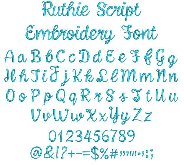 Ruthie Script Embroidery Font | Machine Embroidery Designs by JuJu