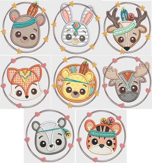 Tribal Baby Animal Faces Machine Embroidery Designs by JuJu