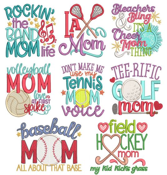 Sports Mom Word Art 2 Machine Embroidery Designs by JuJu