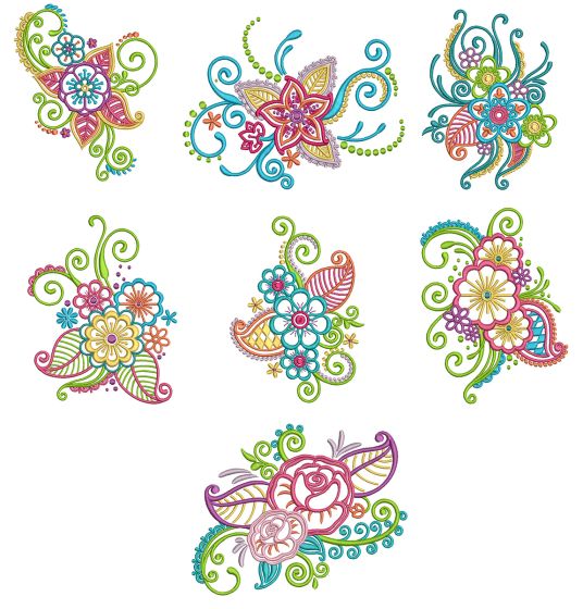 Mehndi Flowers Set 1 Machine Embroidery Designs by JuJu
