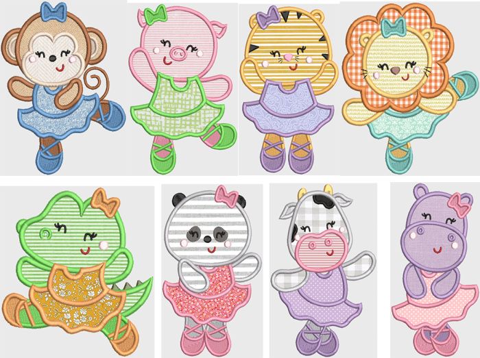 Sweet Ballerina Animals 2 Applique Machine Embroidery Designs by JuJu 