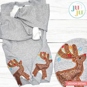 Reindeer Side Seam Cutaway Applique Embroidery Design | Machine Embroidery Designs by JuJu