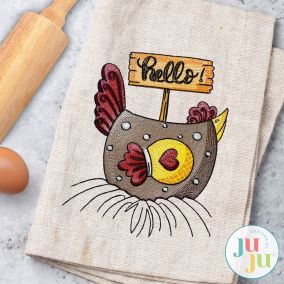Chicken Hello Word Art Embroidery Design | Machine Embroidery Designs by JuJu