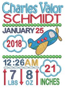 Airplane Birth Announcement Template Machine Embroidery Designs by JuJu