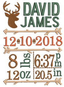 Rustic Woodland Deer Silhouette Birth Announcement Template Machine Embroidery Designs by JuJu