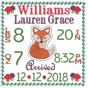 Fox Birth Announcement Template Machine Embroidery Designs by JuJu