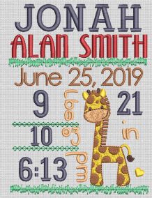 Giraffe Birth Announcement Template Machine Embroidery Designs by JuJu