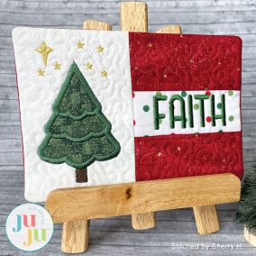 Pine Tree Mug Rug - Faith by Oma's Place | Machine Embroidery Designs by JuJu