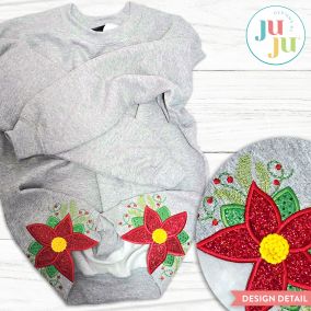 Poinsettia Side Seam Cutaway Applique Embroidery Design | Machine Embroidery Designs by JuJu