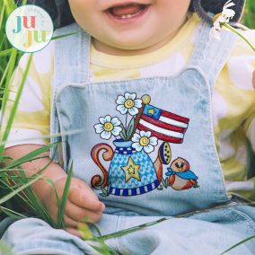Patriotic Scenes Watering Can Embroidery Design | Machine Embroidery Designs by JuJu