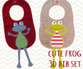 Cute Frog 3D Bib | Machine Embroidery Designs by JuJu