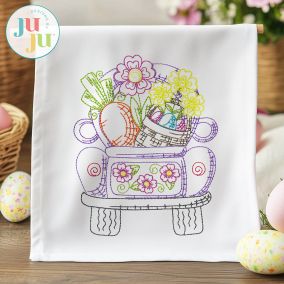 Easter Trucks Sketch Embroidery Set | Machine Embroidery Designs by JuJu
