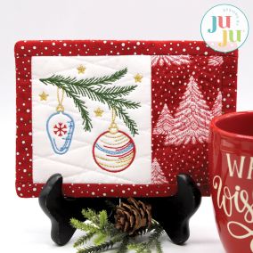 Sketch Pine Branch Mug Rug by Oma's Place | Machine Embroidery Designs by JuJu