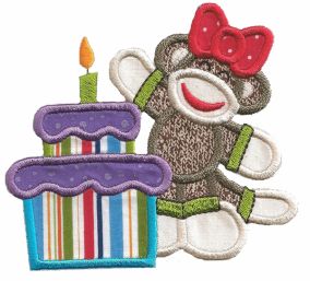 Happy Birthday Sock Monkeys Applique machine embroidery Designs by JuJu