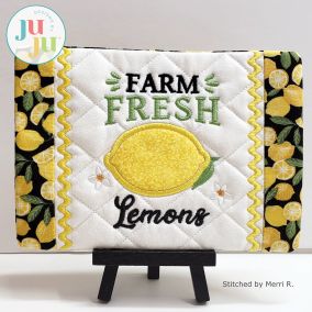 Farm Fresh Mug Rug  - Lemon by Oma's Place | Machine Embroidery Designs by JuJu