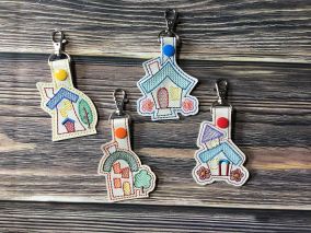 In The Hoop Little House Key Fobs Set | Machine Embroidery Designs by JuJu
