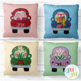 Valentine Trucks Bean Embroidery Set | Machine Embroidery Designs by JuJu
