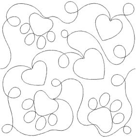 Hearts And Paw Prints End-to-End Quilting Design | Machine Embroidery Designs by JuJu