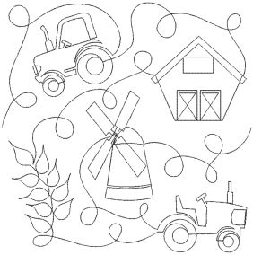 Farm Barn Windmill Wheat Tractor End-to-End Quilting Design | Machine Embroidery Designs by JuJu