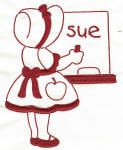 Sunbonnet Sue Goes Back to School Redwork Machine Embroidery Designs by JuJu