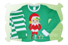 Knee Hugging Elf Girl Applique | Machine Embroidery Designs by JuJu