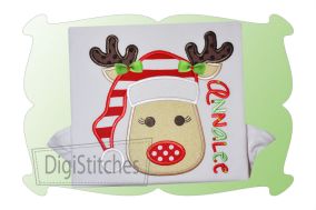 Reindeer With Santa Hat For Girls Applique | Machine Embroidery Designs by JuJu
