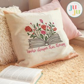 Book Therapy - Floral Book Saying Embroidery Design | Machine Embroidery Designs by JuJu